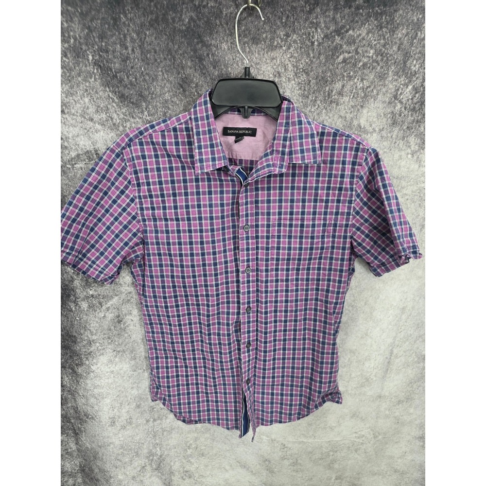 Banana Republic Shirt Men Small Plaid Button Up Short Sleeve Smart Casual Preppy